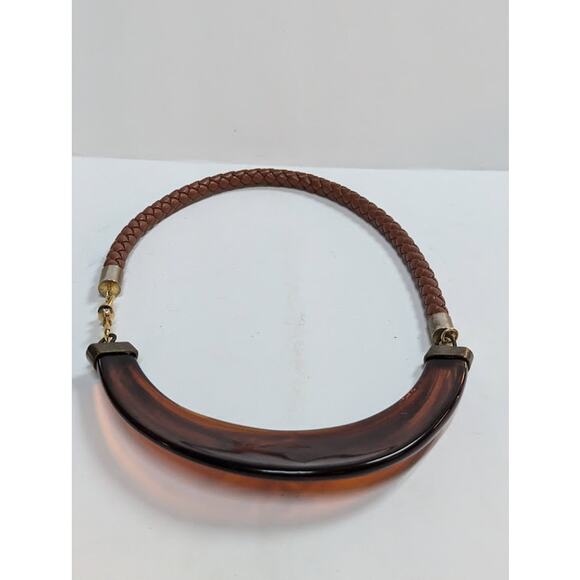 Funky Vintage Fashion Necklace Statement Faux Tortoise Shell Braided lobster - Picture 3 of 6